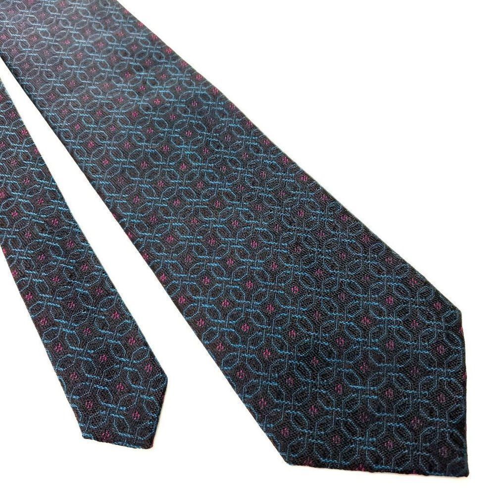 Ferrell Reed Norstrom Silk Tie Woven Black Green Red Geometric England